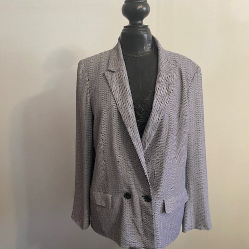 Jones New York Collection Black/White herringbone stretch blazer, size 14